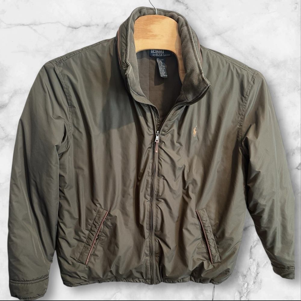 VTG Polo Ralph Lauren Jacket Mens XL Green Bomber Full Zip Hooded Windbreaker